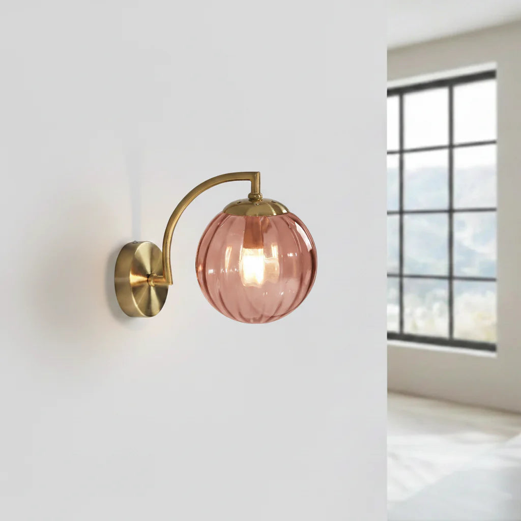 Wandlamp Bol Getint Glas Goud Metaal E14 Woonkamer Slaapkamer Hal Retro Modern | Sansoti