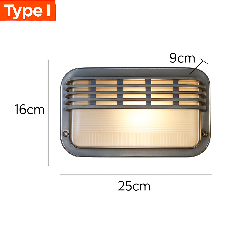 Lámpara de pared exterior de aluminio plateado IP65 E27 12W para jardín y porche, industrial, vintage, con vidrio mate, impermeable, para balcón y fachada | Sansoti