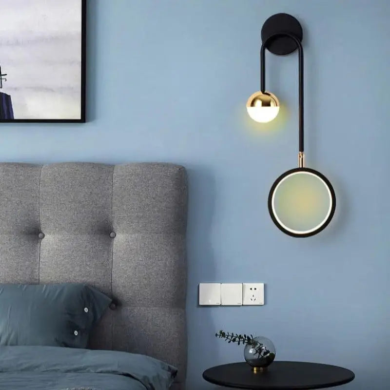 Aplique de pared escandinavo de aluminio negro, 48cm, LED regulable, diseño moderno | Sansoti