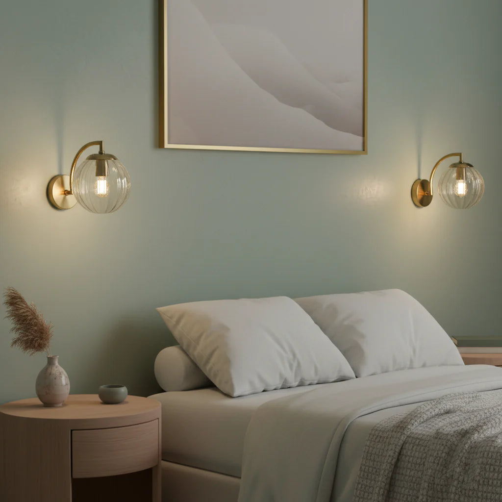 Wandlamp Bol Getint Glas Goud Metaal E14 Woonkamer Slaapkamer Hal Retro Modern | Sansoti