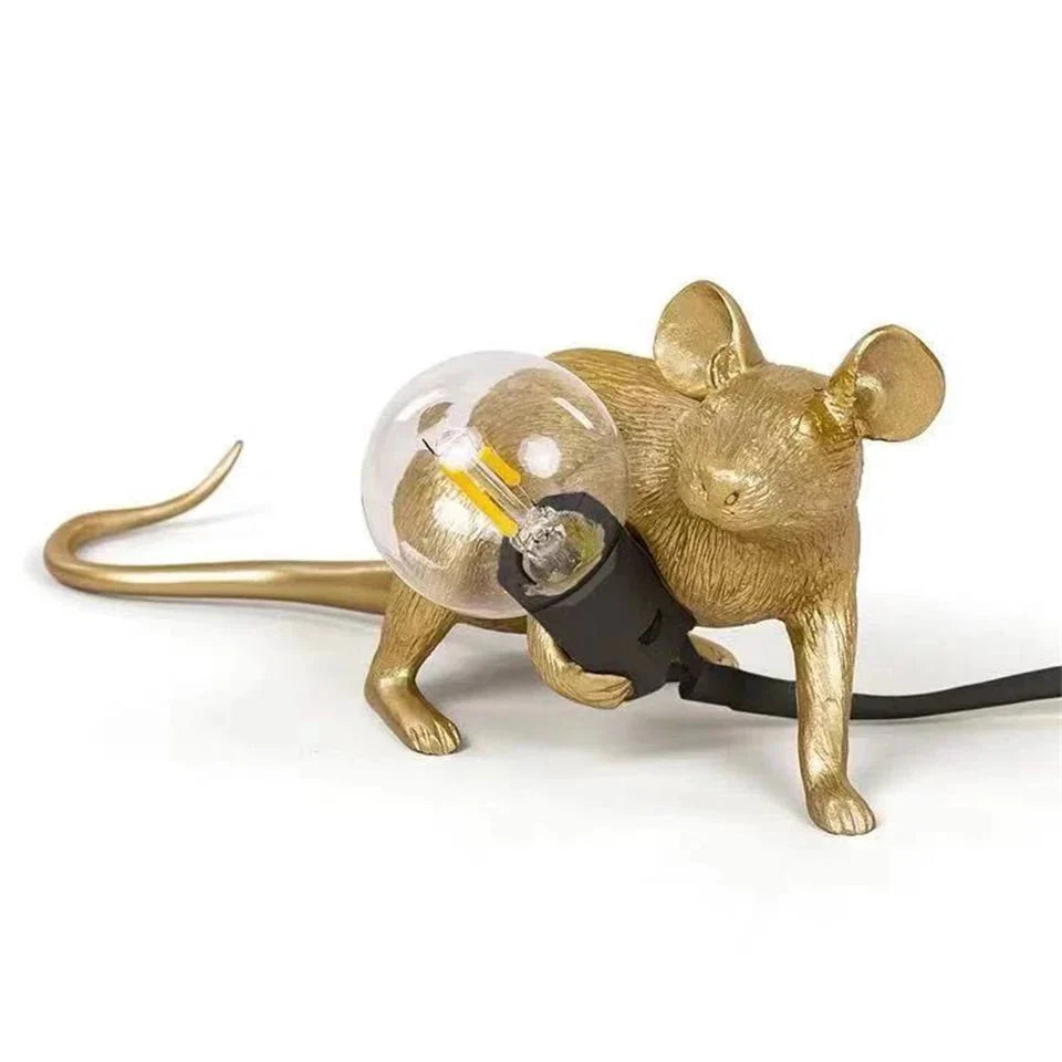 Designer mouse table lamp | Decorative resin table lamp with light source – Gold or white