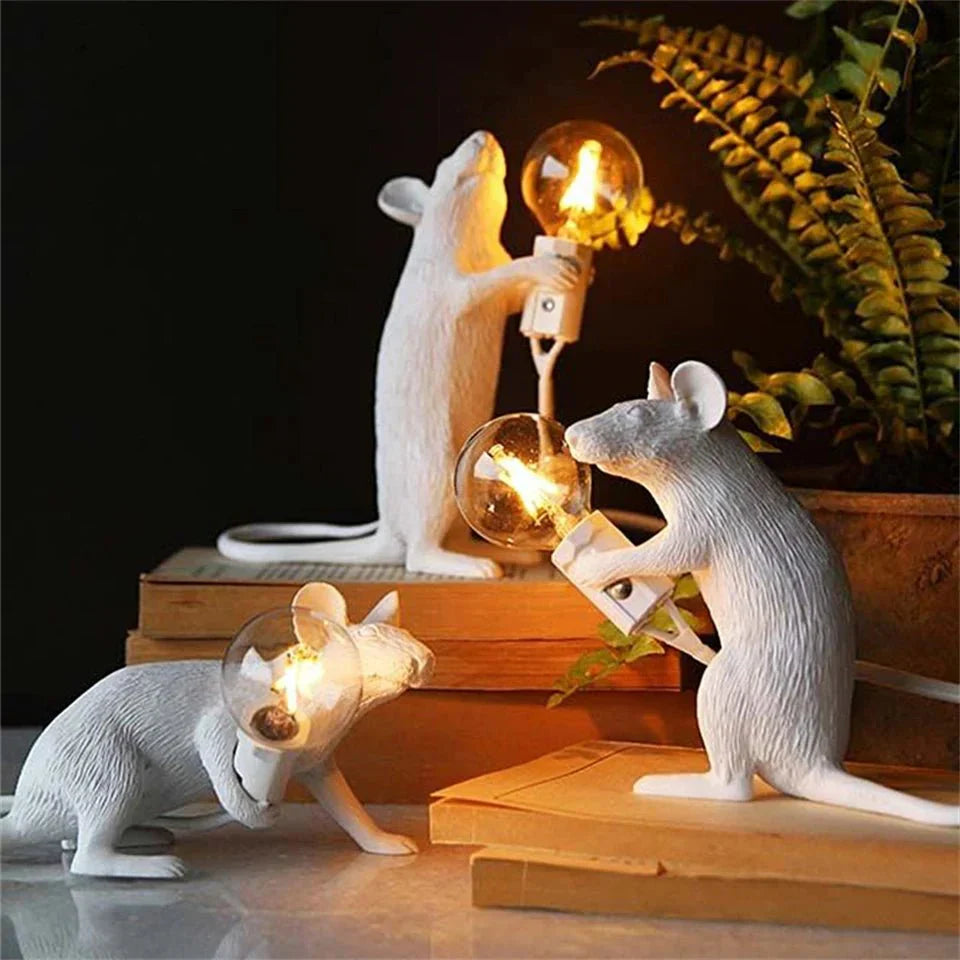 Designer mouse table lamp | Decorative resin table lamp with light source – Gold or white