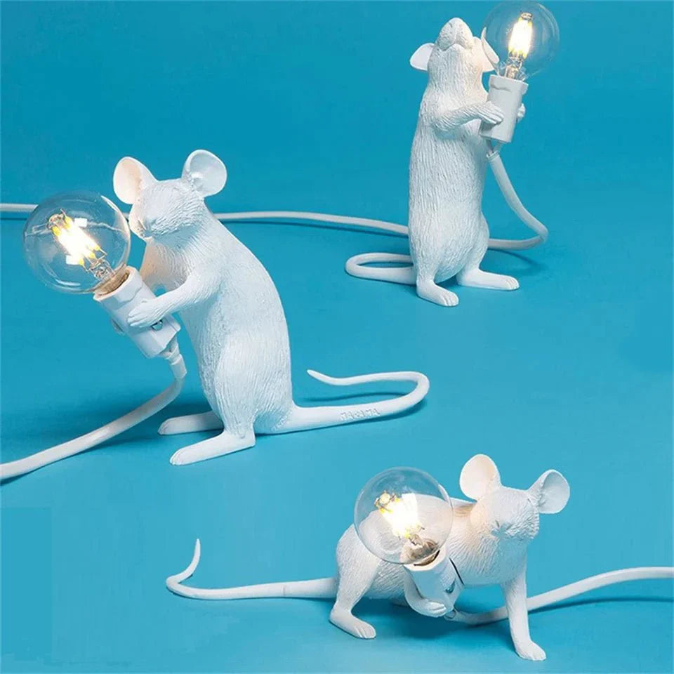 Designer mouse table lamp | Decorative resin table lamp with light source – Gold or white