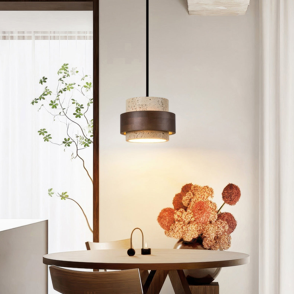 Hängeleuchte Naturstein Holz Wabi-Sabi-Stil Verstellbar Esszimmer Bar Küche Beleuchtung 1 2 3 4 Spots LED | Sansoti