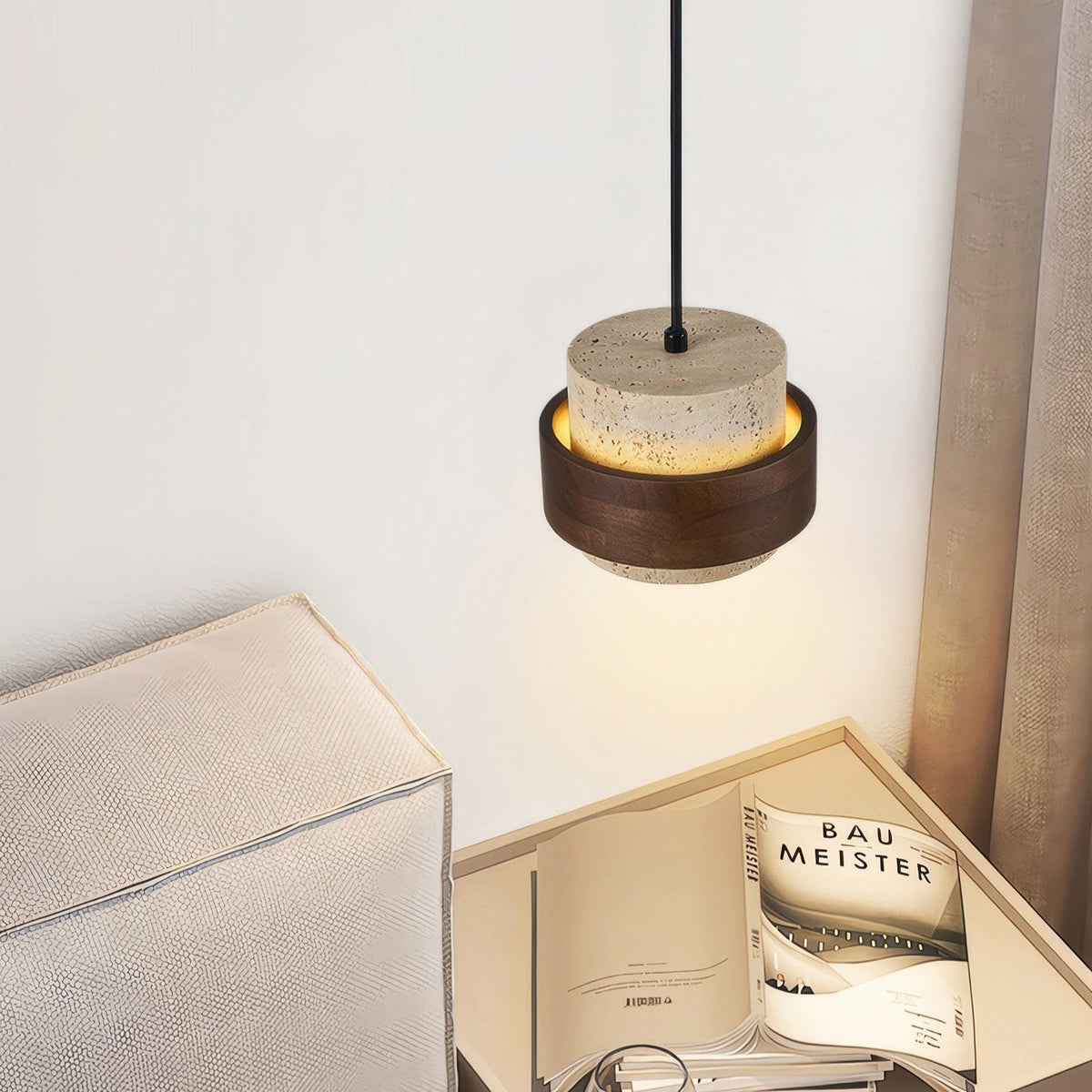 Hängeleuchte Naturstein Holz Wabi-Sabi-Stil Verstellbar Esszimmer Bar Küche Beleuchtung 1 2 3 4 Spots LED | Sansoti
