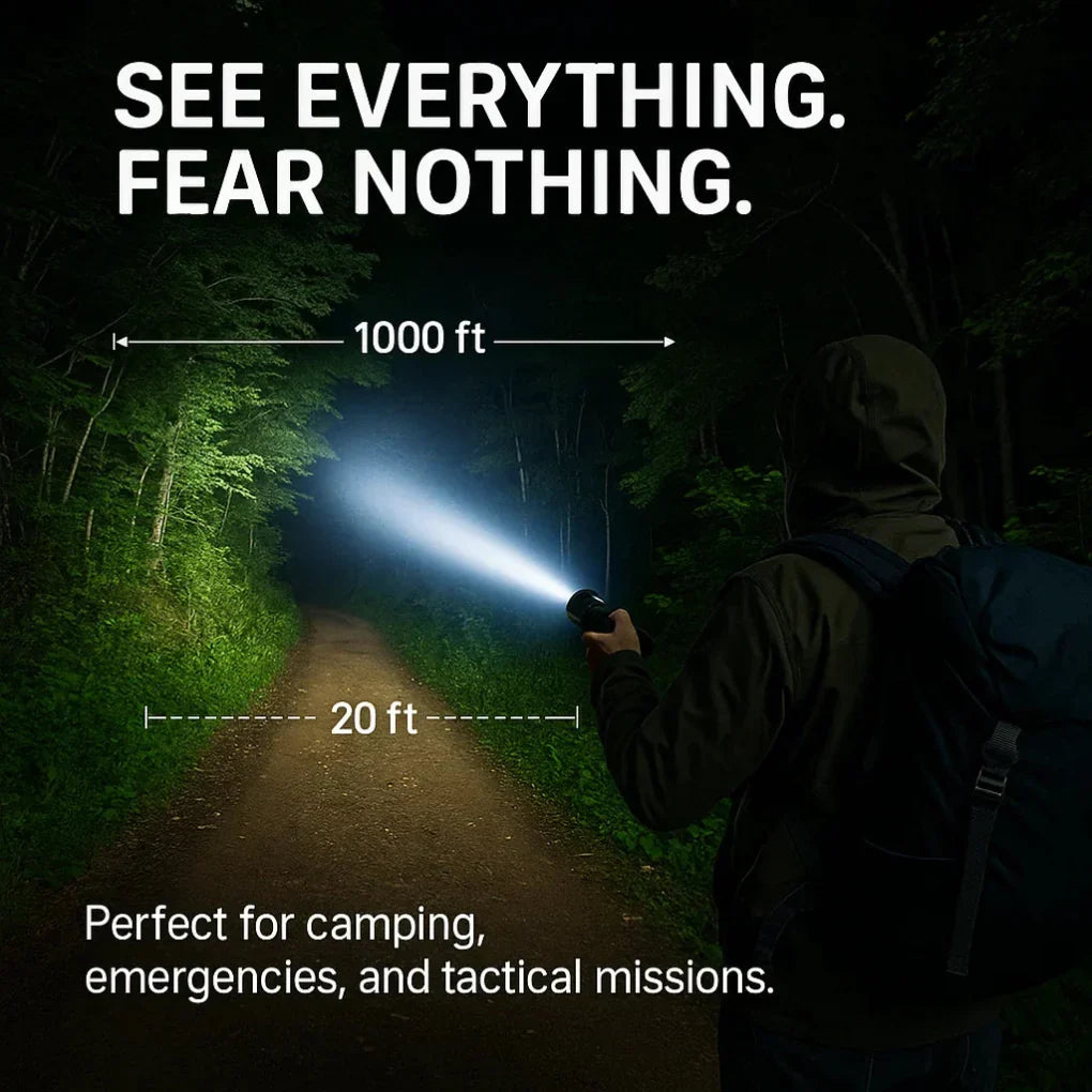 Rechargeable LED Flashlight, 100000 Lumens, Aluminum, IPX6 Waterproof, for Outdoor Camping, Hiking, and Emergencies | Sansoti