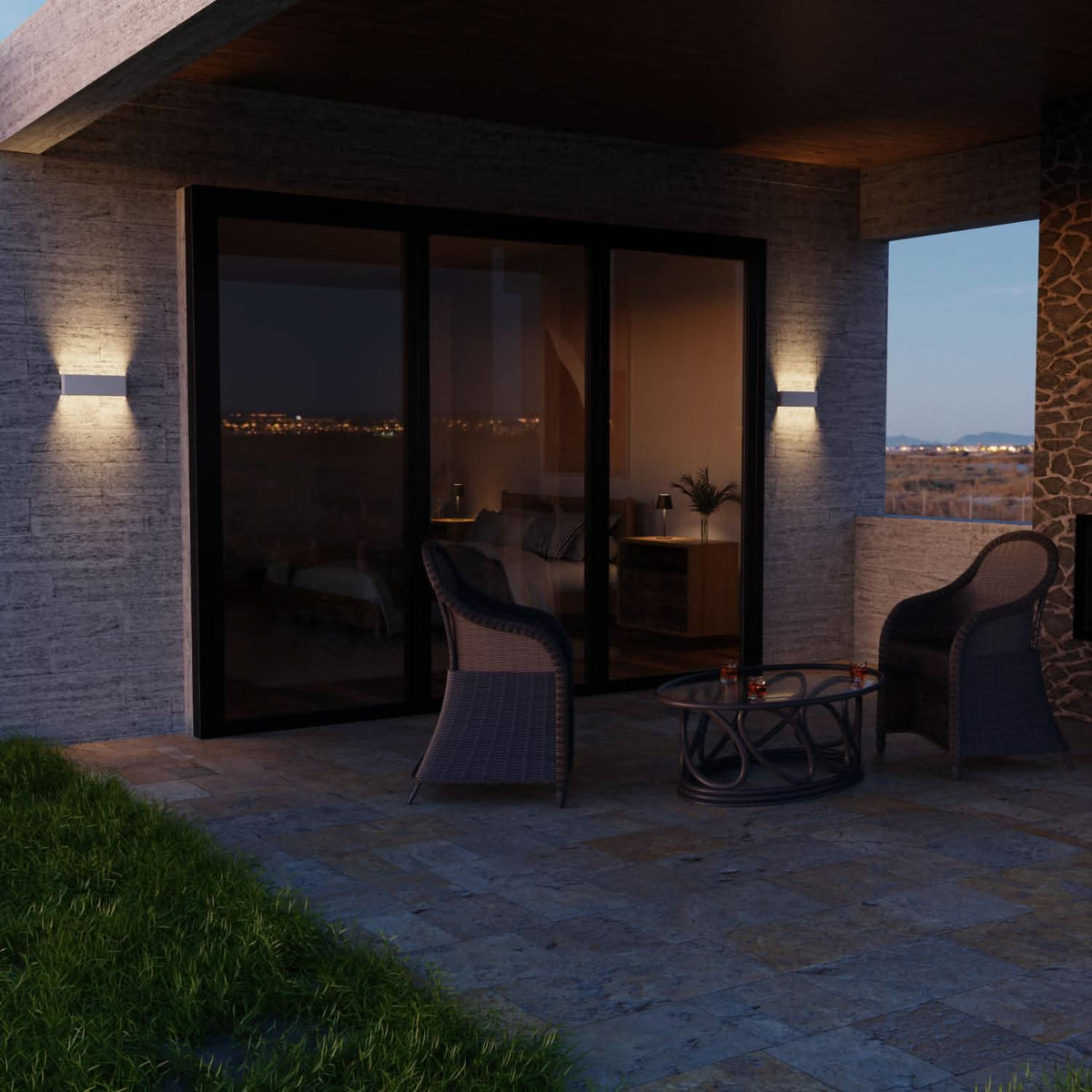 Minimalist LED wall lamp for outdoor and indoor use with up-down lighting | Sansoti