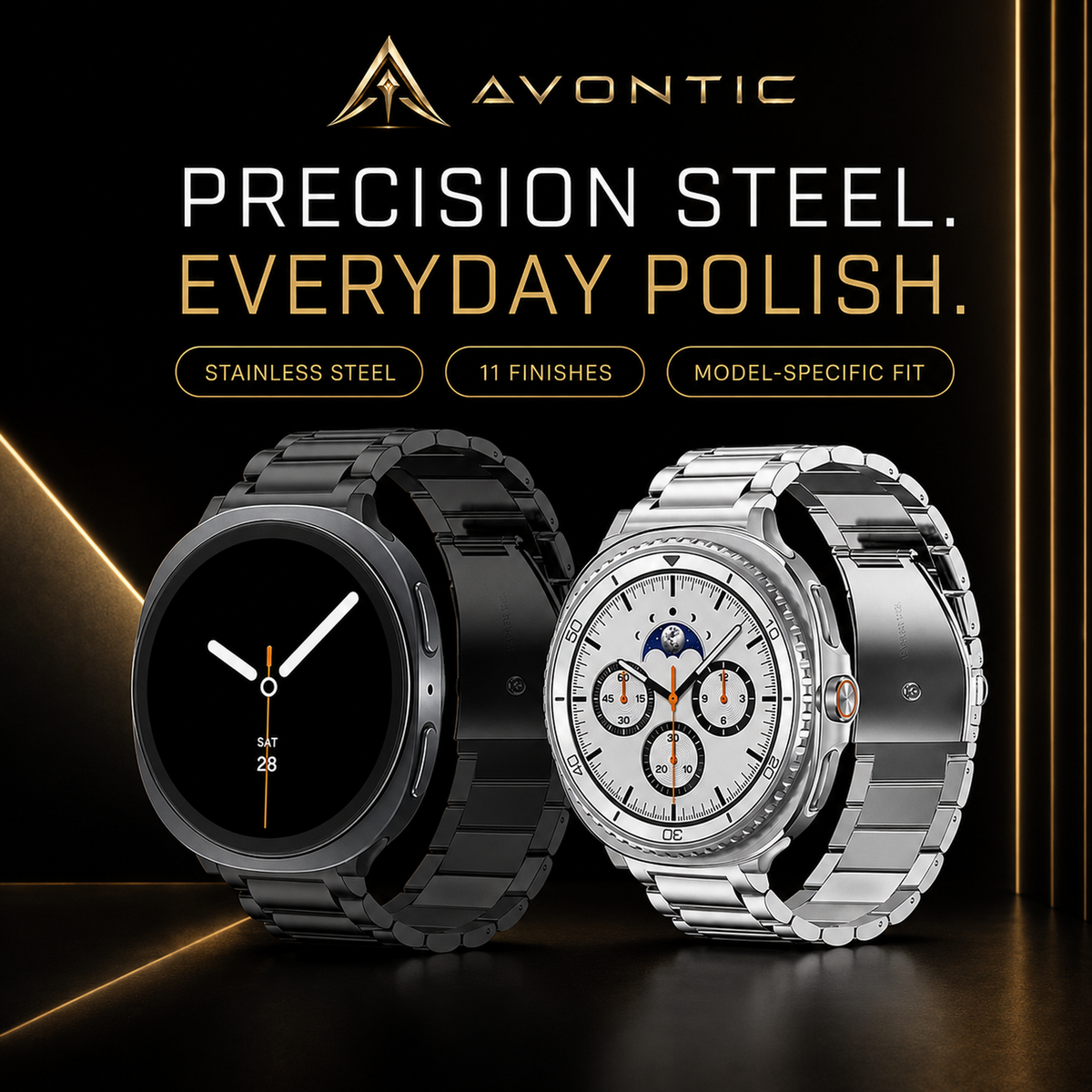 Metal Link Smartwatch Band, Stainless Steel, 40mm 44mm 46mm, Silver Gold Black Rose Gold Wristband Watch Strap | Sansoti