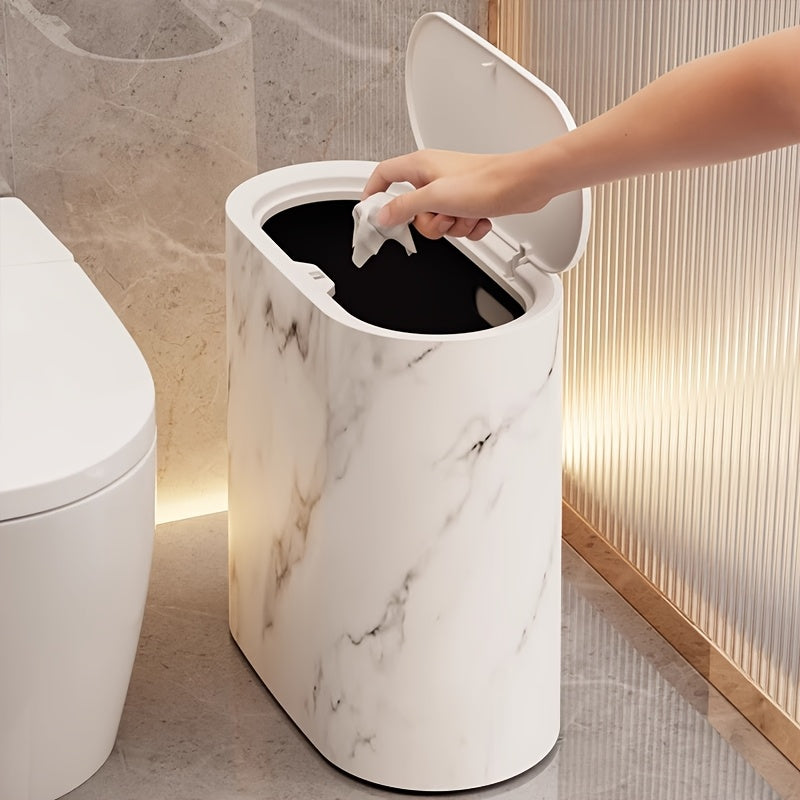 Desk Bin with Lid Compact 29x29x14,5 cm Oval Marble Look Office Bedroom | Sansoti