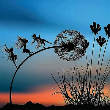 Magische Gartendeko mit Pusteblume – wetterfester Metall-Fee-Ornament für Garten und Terrasse | Sansoti