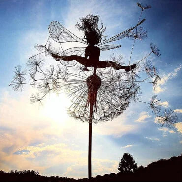 Magische Gartendeko mit Pusteblume – wetterfester Metall-Fee-Ornament für Garten und Terrasse | Sansoti