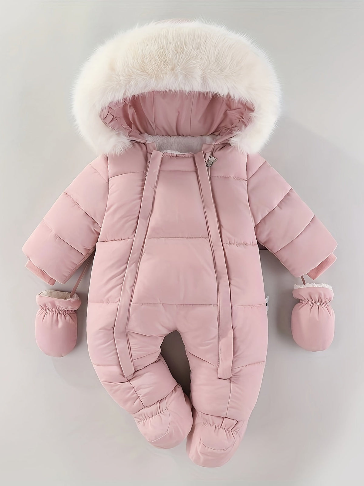 Frosty body niemowlęce, pikowane, poliester i bawełna, z kapturem, zimowy kombinezon niemowlęcy, ze sztucznym futerkiem i ocieplaczami na dłonie, do użytku na zewnątrz | Sansoti