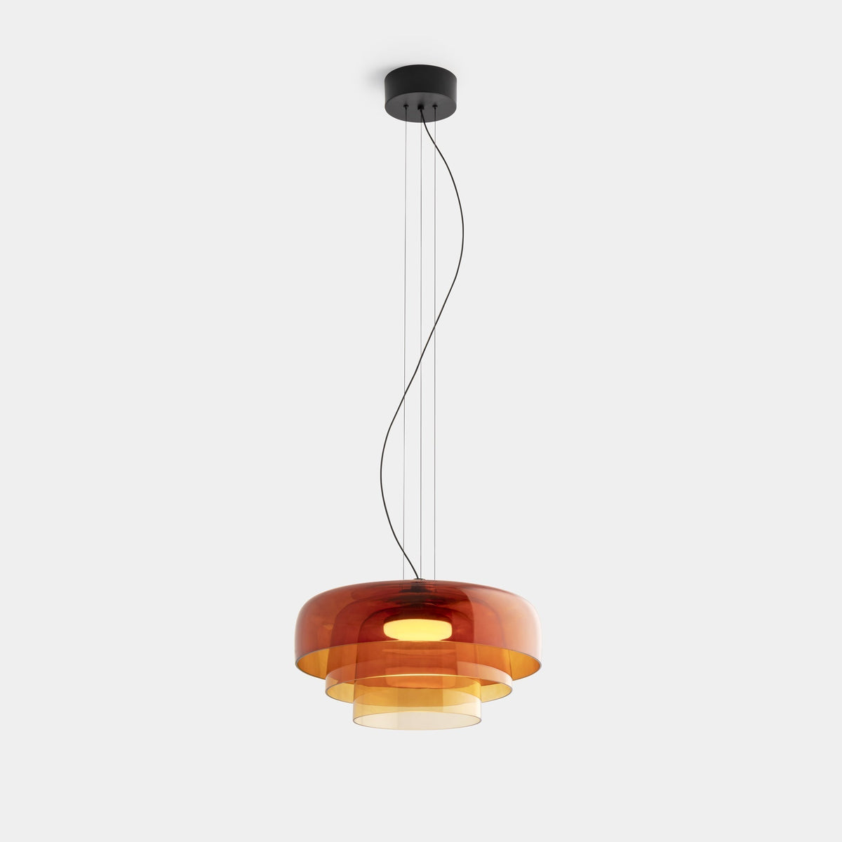 Lampa wisząca szklana, design nordycki, warstwowa, 1, 2 lub 3 poziomy, pomarańczowy, zielony, szary, jadalnia, kuchnia, salon, lampa pendelowa, ciepłe światło LED, regulowana
