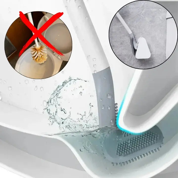Silikon-Toilettenbürste antibakteriell 36 cm Wandhalter Schnell trocknend Flexible Borsten Badezimmerzubehör | Sansoti