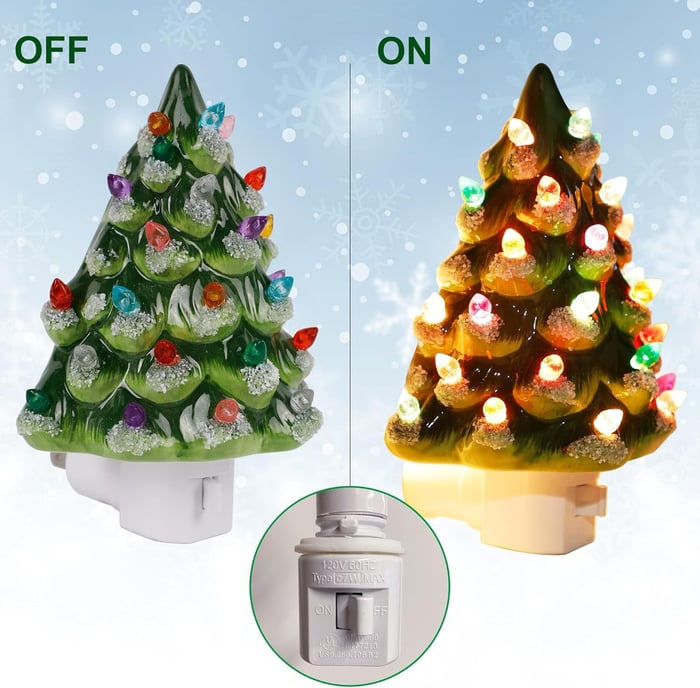 Lampe de nuit sapin de Noël décorative éclairée blanc chaud LED Ambiance résine pour décoration de Noël chambre salon | Sansoti