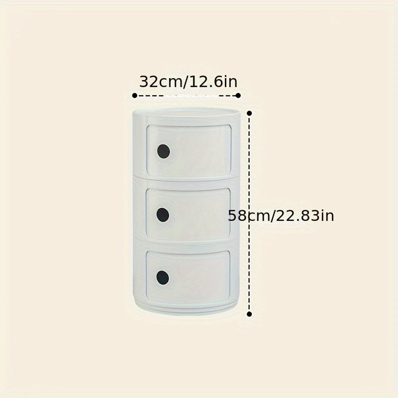 Round Multi-Tier Storage Cabinet White Bedside Table Plastic Stackable Modular Small Cabinet Bedroom Side Table | Sansoti
