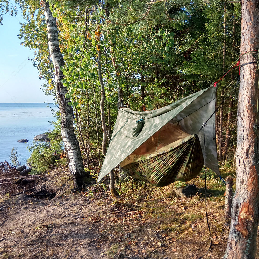 Camping Hammock for 2 People with Rain Cover and Mosquito Net | Sansoti
