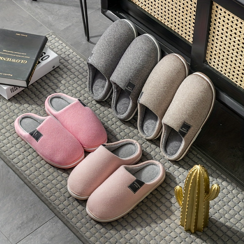 Heren Pantoffels met Visgraatpatroon Warme Pluche Voering Antislip Zool Comfortabel Thuisschoeisel Winter | Sansoti