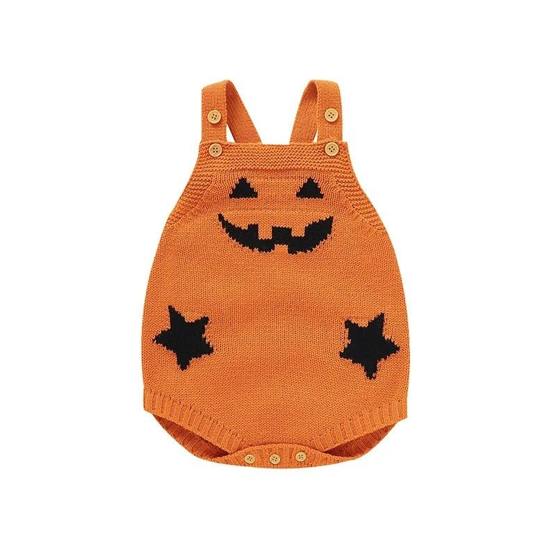 Gebreide Baby Romper Pompoenprint Mouwloos Jumpsuit Verstelbare Schouderbandjes Zomer Babykleding Speelpak | Sansoti