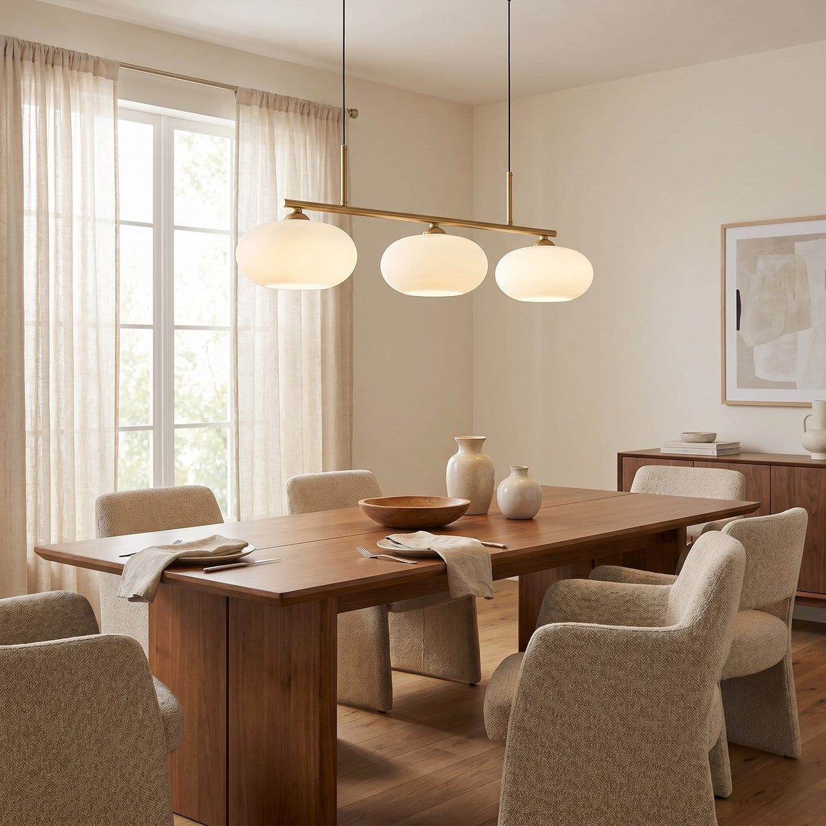 Geometrische Pendelleuchte mit 3 Leuchten, Metall und Glas, für Esszimmer und Kücheninsel, verstellbar, modernes skandinavisches Design | Sansoti