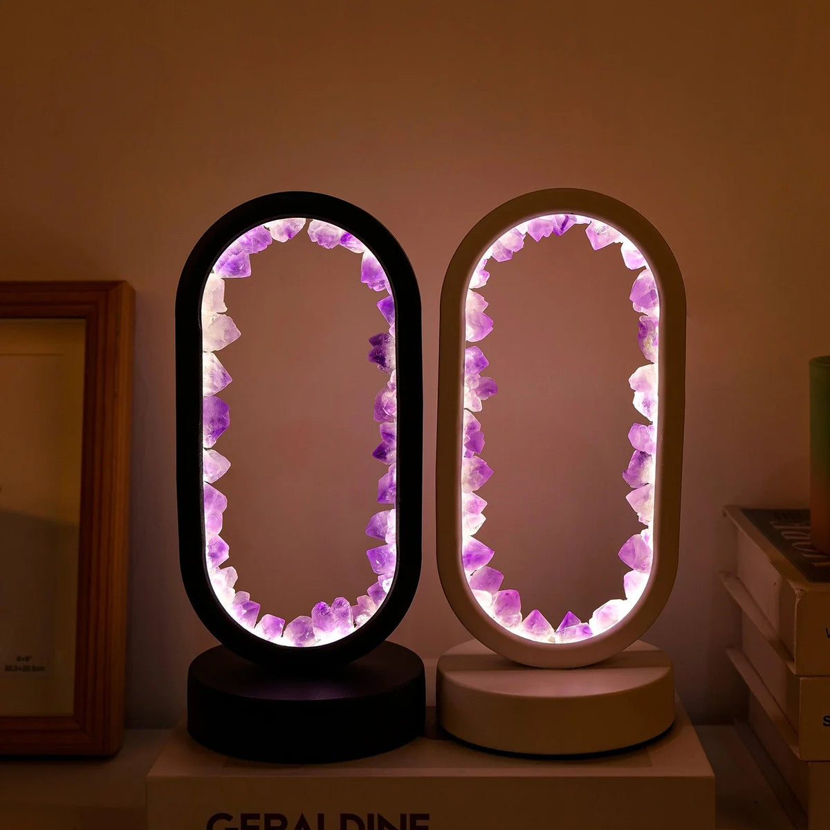 Table Lamp Amethyst Handmade Natural Crystal LED E14 Purple Pink Atmosphere Bedroom Meditation Yoga Relaxing Decoration Inner Peace | Sansoti
