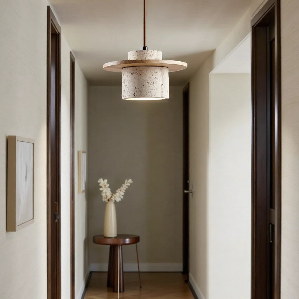 Hängeleuchte aus Travertinstein, 25 cm, LED, E27, verstellbares 170-cm-Kabel, natürliche Stimmungsbeleuchtung, Wohnzimmer | Sansoti