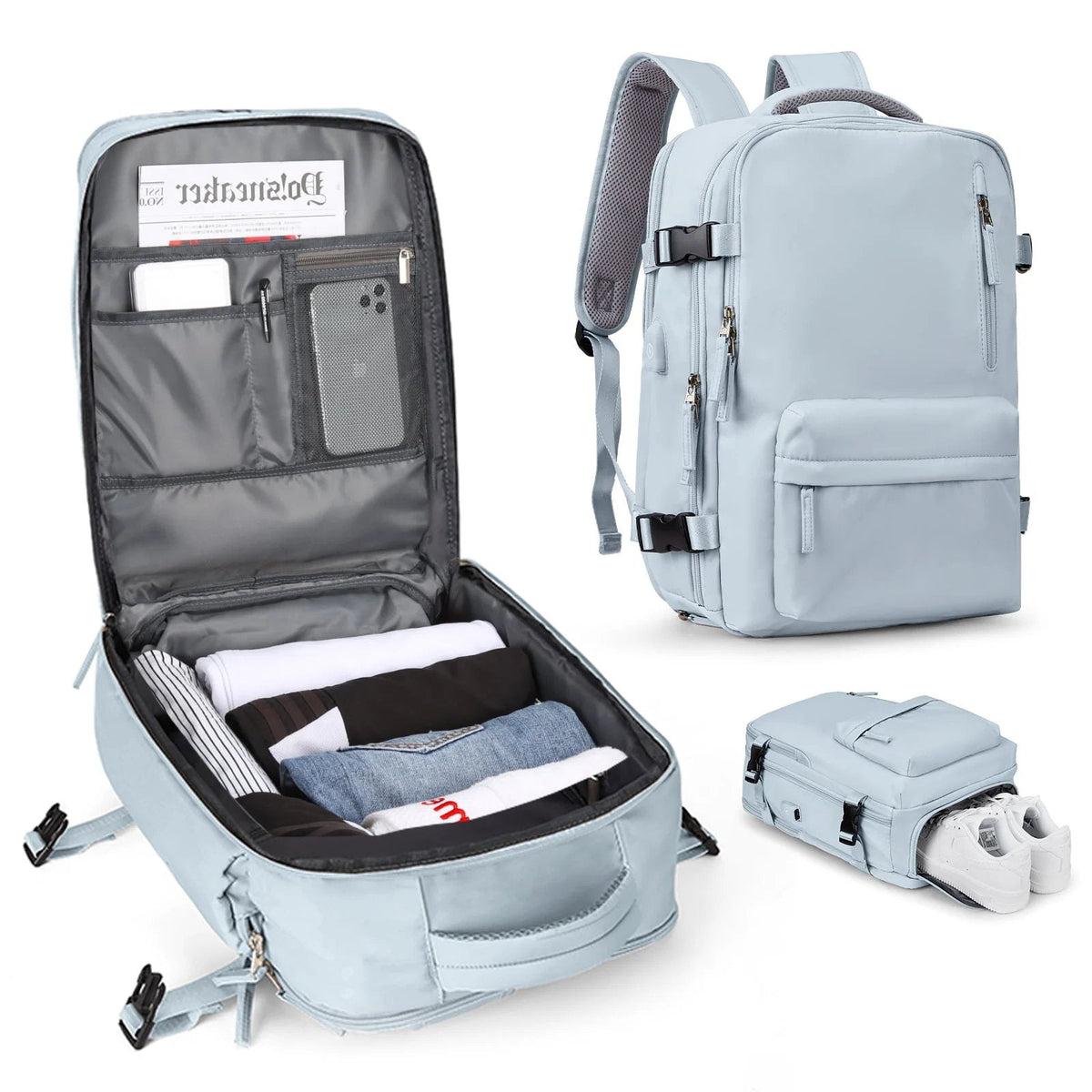 Wasserdichte Damen-Reisetasche 35L multifunktionaler Wanderrucksack mit USB-Anschluss und Diebstahlschutz | Sansoti