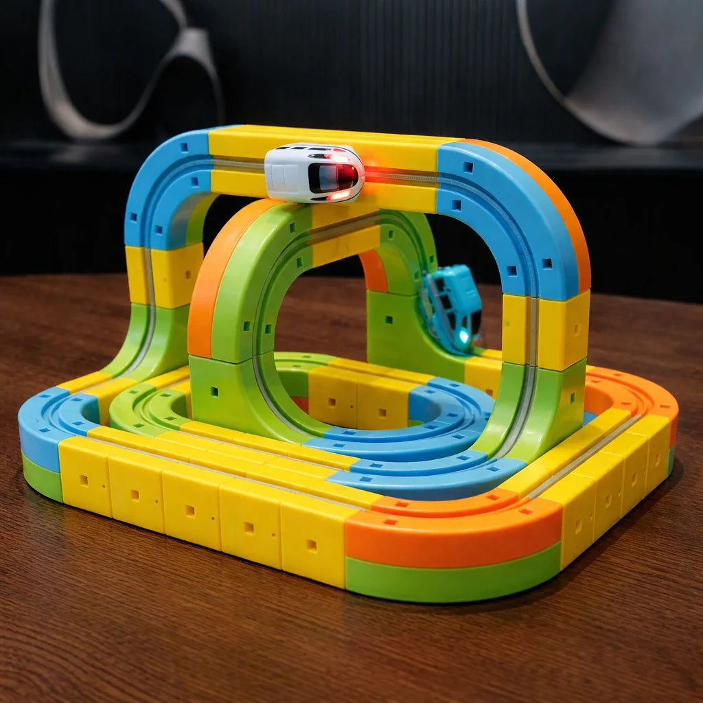 3D Modular Motorized Train Set for Kids – Creative Building Toy with Vertical Loops and Action | Sansoti