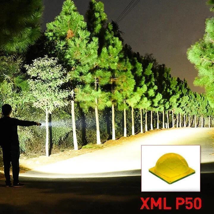 Lampe torche LED rechargeable de 90 000 lumens, télescopique, USB, en aluminium, étanche, pour l’extérieur, le camping et la chasse | Sansoti