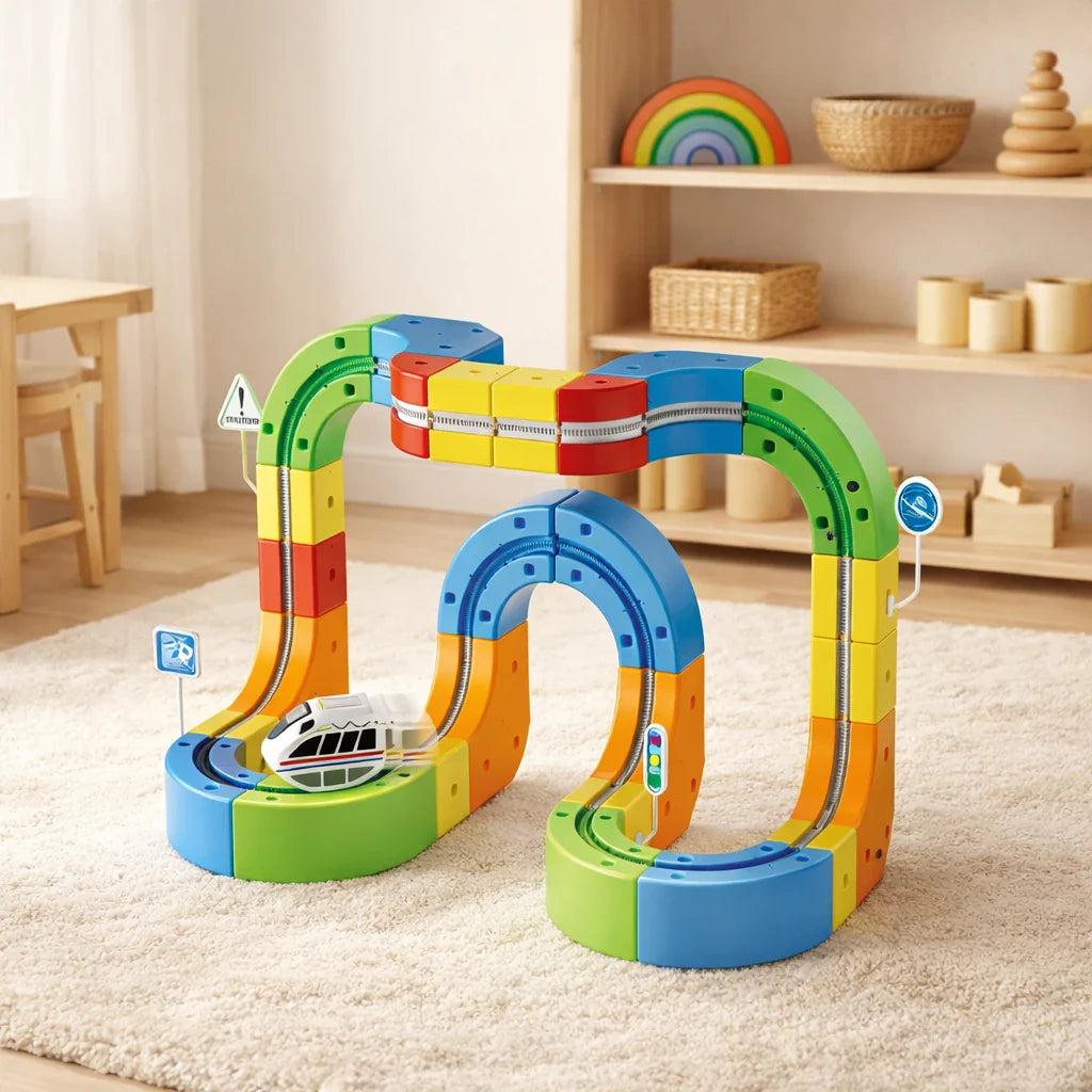 3D Modular Motorized Train Set for Kids – Creative Building Toy with Vertical Loops and Action | Sansoti