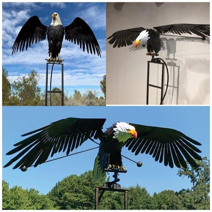 Metal bird windmill garden decoration weatherproof silver outdoor garden ornament moving wings wind spinner | Sansoti