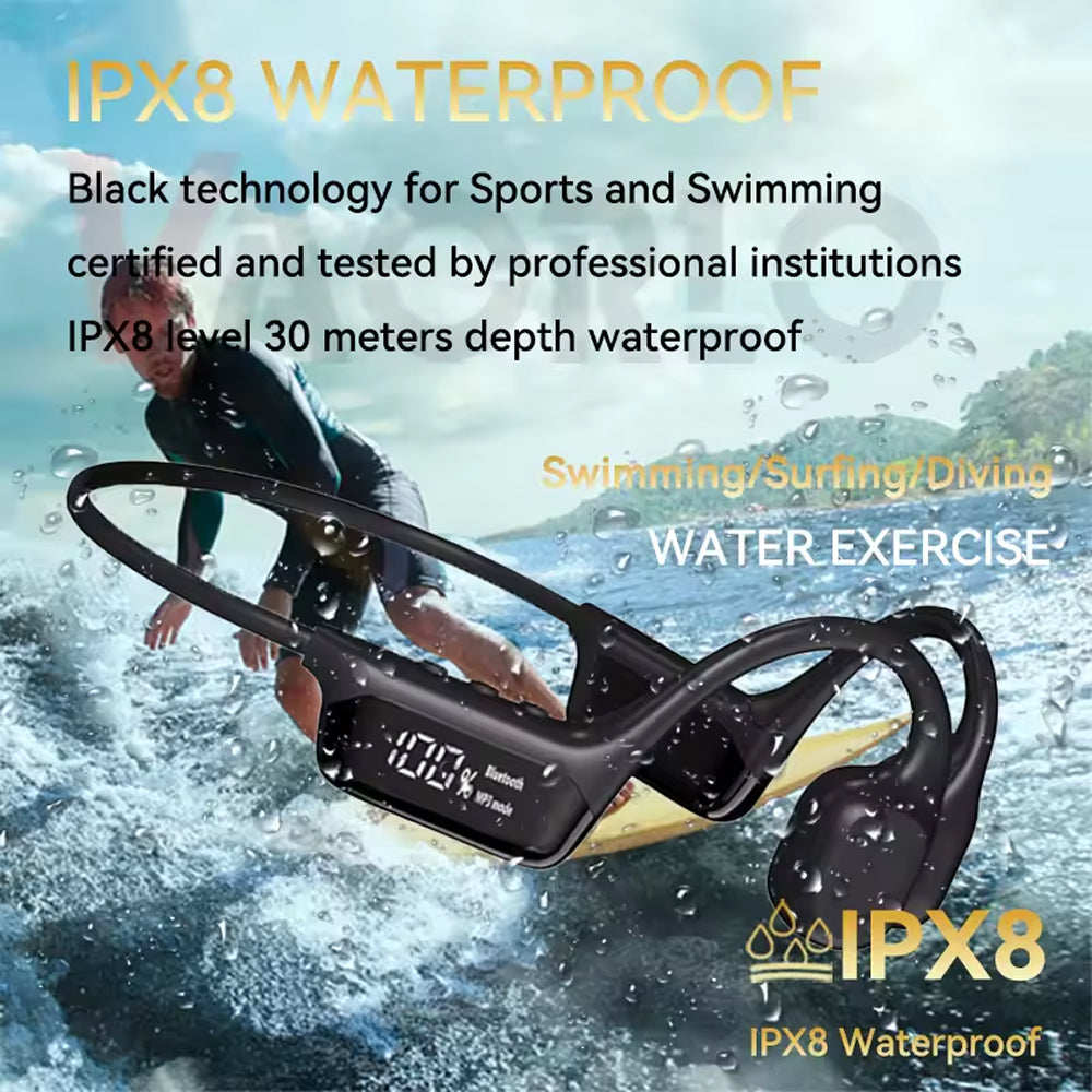 Écouteurs de natation étanches à conduction osseuse 32GB IPX8 avec audio surround 360° pour piscine, plongée et sports nautiques | Sansoti