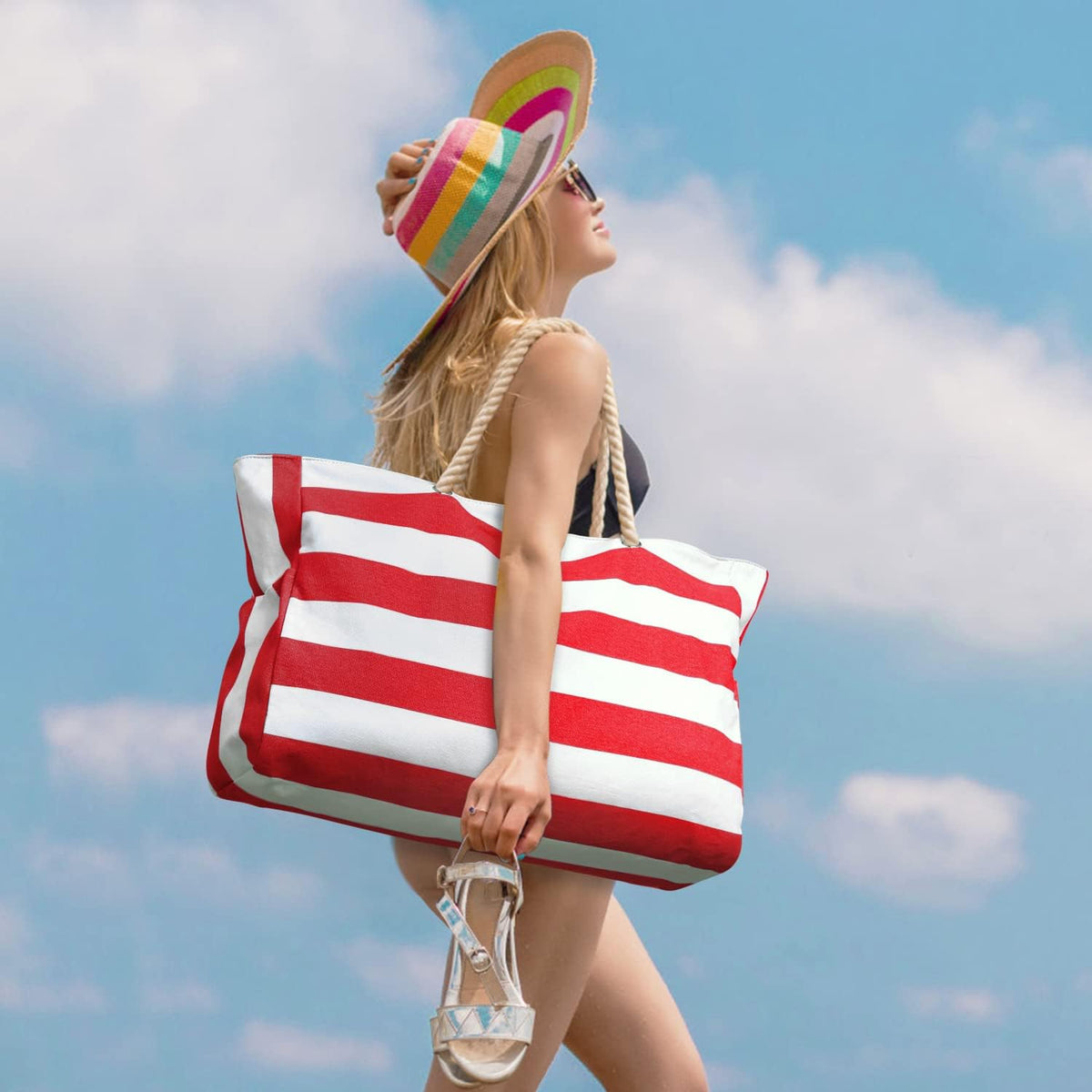 Water-Resistant Oversized Beach Bag with Sand-Repellent Inner Lining – Perfect Summer Bag for Beach, Pool, and Travel | Sansoti