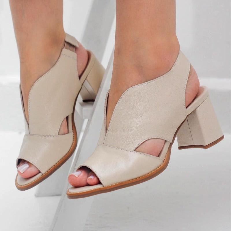 Sandales Femme à Talon Bloc Bout Ouvert Élégantes Confortables en Cuir Bordeaux Chaussures d'Été | Sansoti