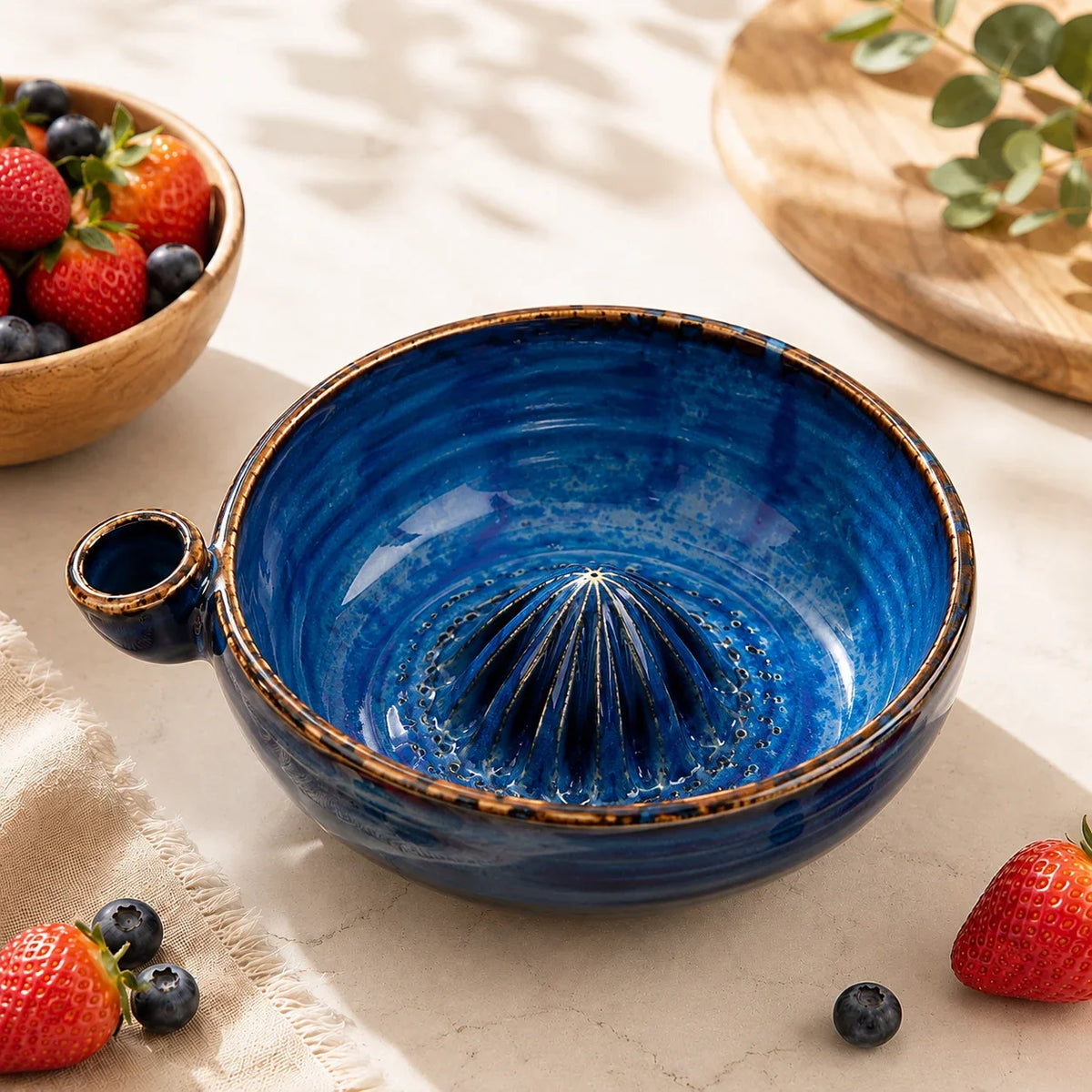 Keramik-Siebschüssel mit Abtropfmuster zum Waschen, Servieren und Aufbewahren von Beeren, Obst und Gemüse - Küchenschüssel | Sansoti