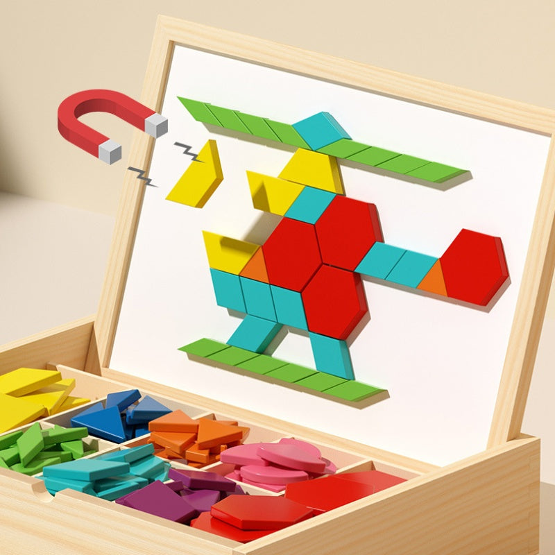 Magnetic wooden building blocks with sample cards 180/200-piece educational toy for children 3+ years with storage box STEM development game spatial insight fine motor skills creative building | Sansoti