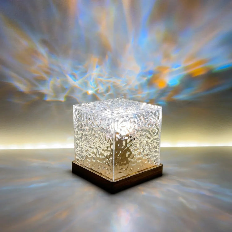 Lampe cube prisme LED bois acrylique 16 couleurs USB éclairage d'ambiance salon chambre effet aurore boréale veilleuse décoration | Sansoti