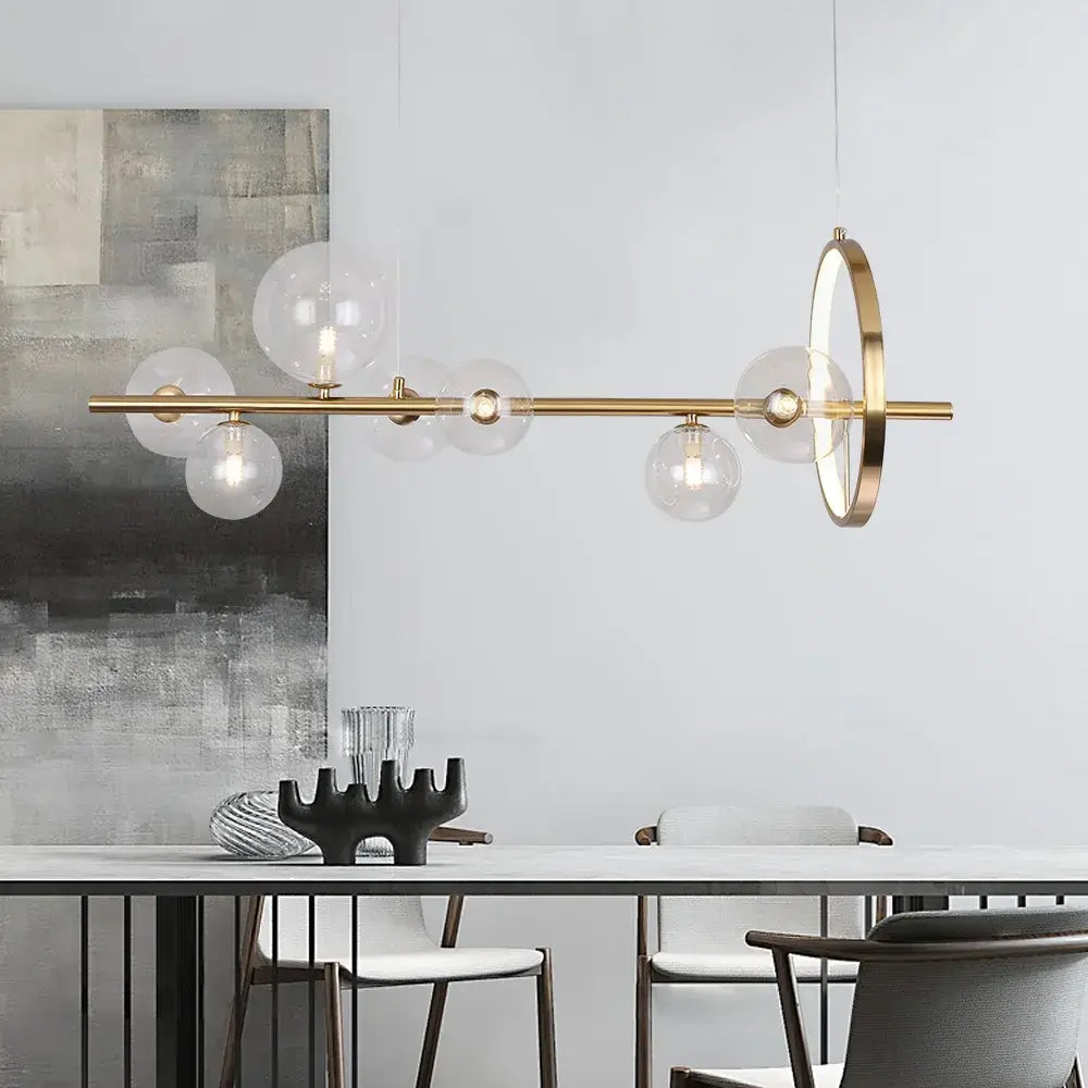 Glas-Hängeleuchten linear – moderne goldene oder schwarze Hängeleuchte mit 7 oder 10 Lichtpunkten – inklusive G9 LED-Lampen – höhenverstellbar für Kücheninsel Esstisch | Sansoti