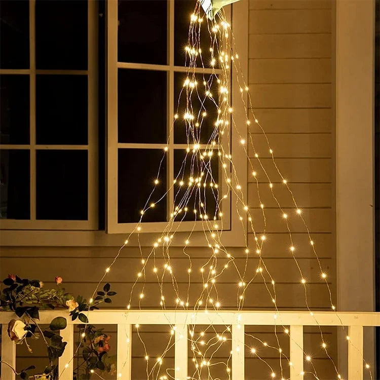 Guirlande lumineuse cascade LED pour sapin de Noël, 600 lumières, télécommande, 8 modes d’éclairage, intérieur et extérieur, éclairage festif | Sansoti