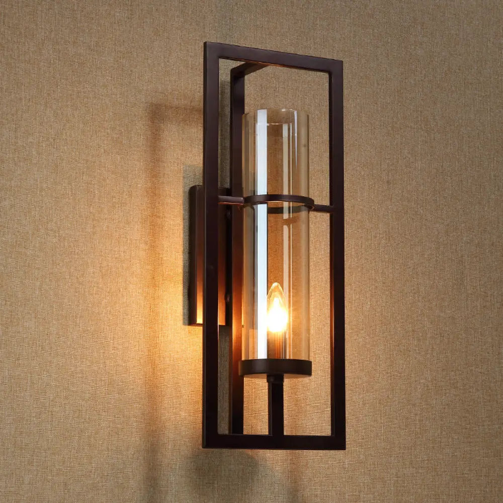 Applique noire avec verre ambré, hauteur 21,5 cm, design classique, couloir, salon, chambre, style champêtre, lumière chaleureuse | Sansoti