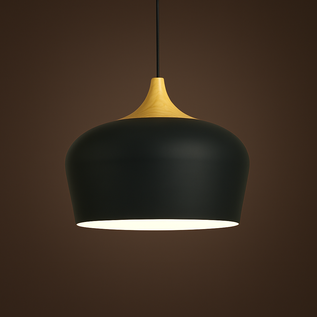 Pastelowa lampa wisząca z aluminium i drewna, retro, kopuła, kula E27, pokój dziecięcy, salon | Sansoti