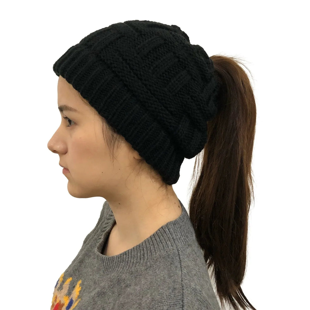 Gebreide Wintermuts met Opening voor Paardenstaart Dames Warm Beanie Skimuts Winteraccessoire Outdoor | Sansoti