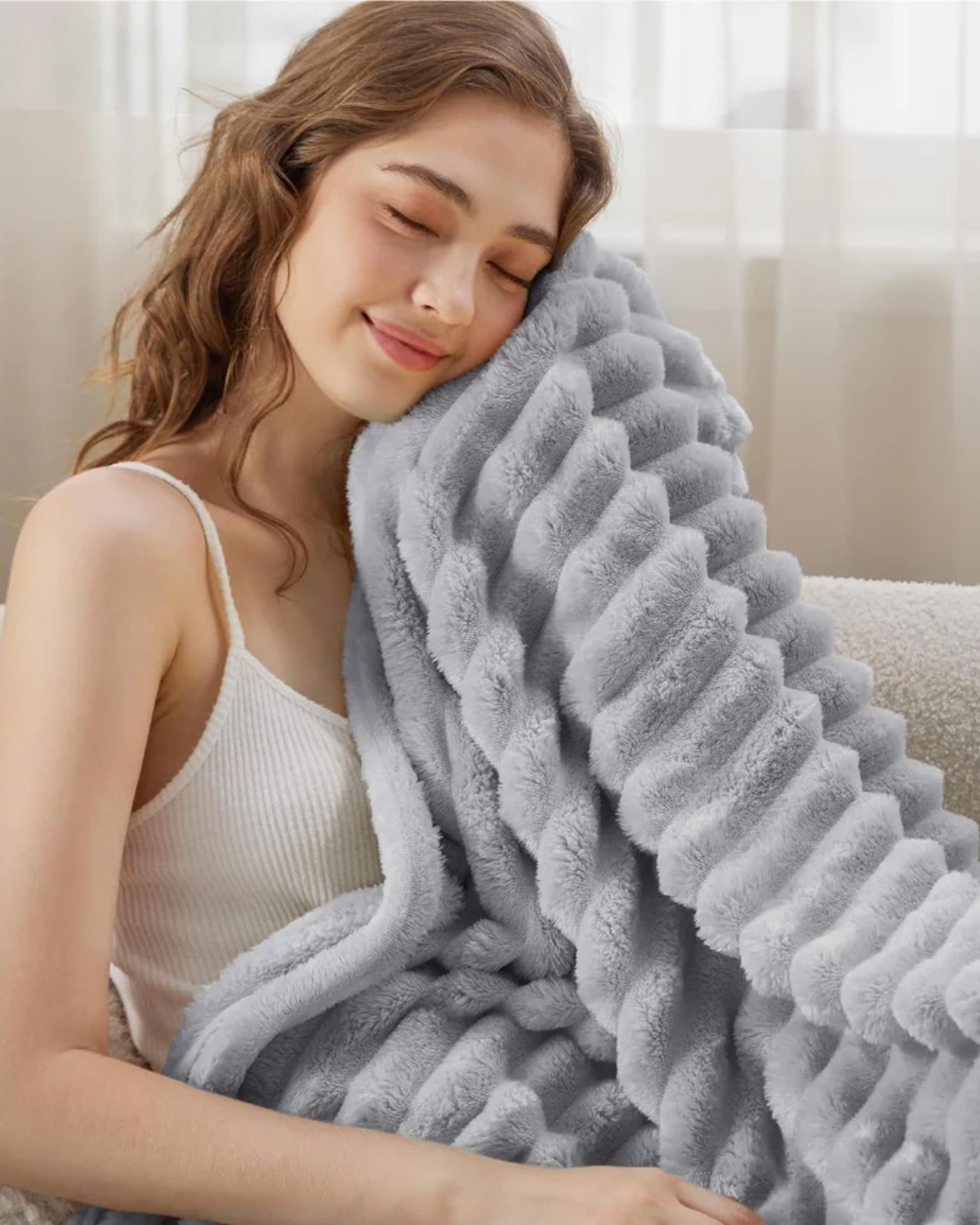 Luxuriöses Plüsch-Plaid 150x200cm und 200x230cm Gestreiftes Design Weiche Decke Wohnzimmer Schlafzimmer Leicht Warm Skandinavischer Stil | Sansoti