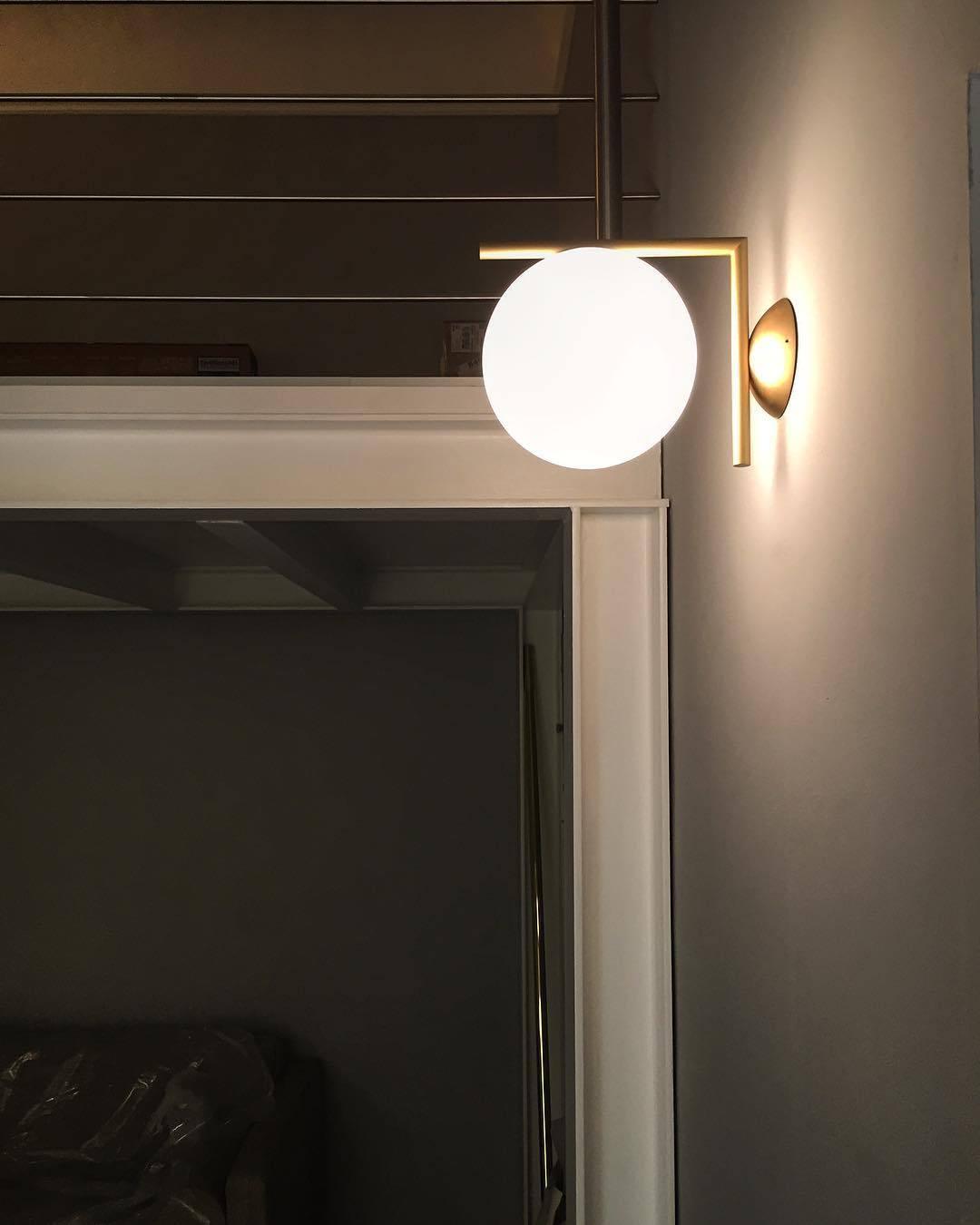 Wall Lamp Blown Glass Opaline Globe Minimalist Lighting Black Gold Scandinavian Design Ambient Light | Sansoti