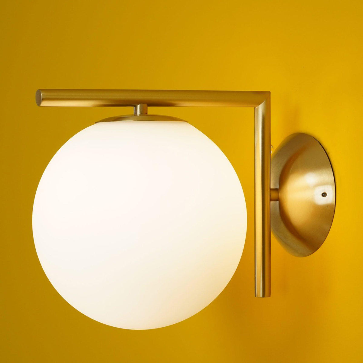 Wall Lamp Blown Glass Opaline Globe Minimalist Lighting Black Gold Scandinavian Design Ambient Light | Sansoti