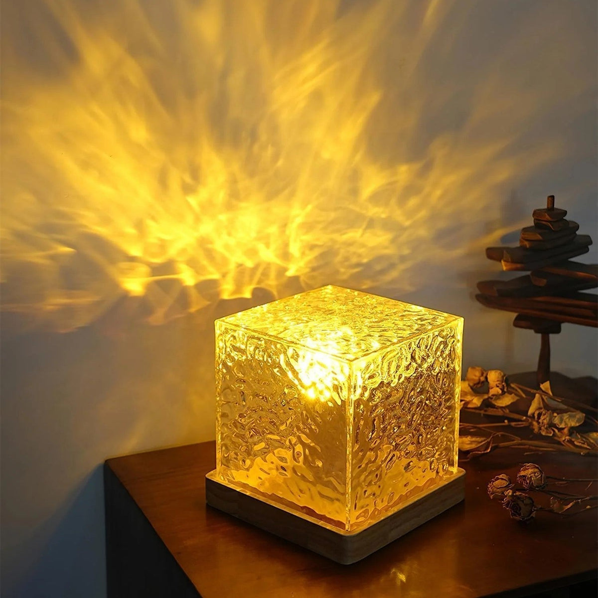 Lampe cube prisme LED bois acrylique 16 couleurs USB éclairage d'ambiance salon chambre effet aurore boréale veilleuse décoration | Sansoti
