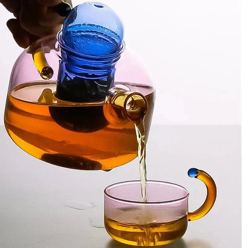 Sansoti | Teekanne aus Borosilikatglas mit Tassen – Design-Teeset aus hitzebeständigem Glas