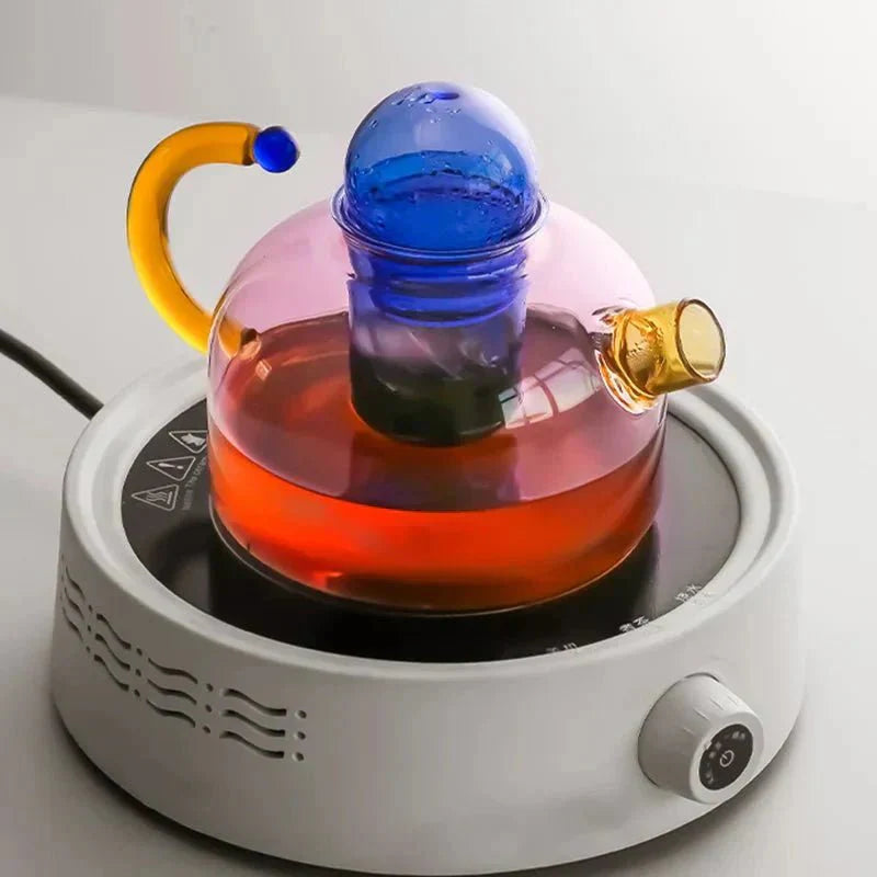 Sansoti | Borosilicate Glass Teapot with Cups – Designer Tea Set of Heat-Resistant Glass