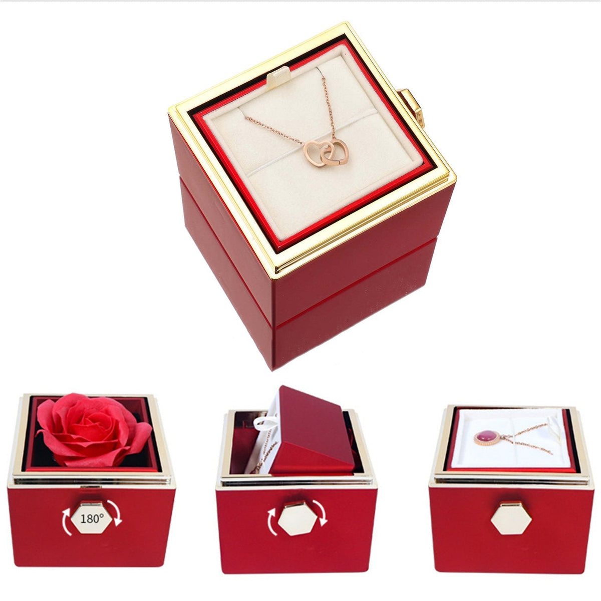 Collier en forme de cœur avec deux cœurs, en acier titane, bijou romantique pour femme, doré, argenté ou rosé, boîte cadeau | Sansoti
