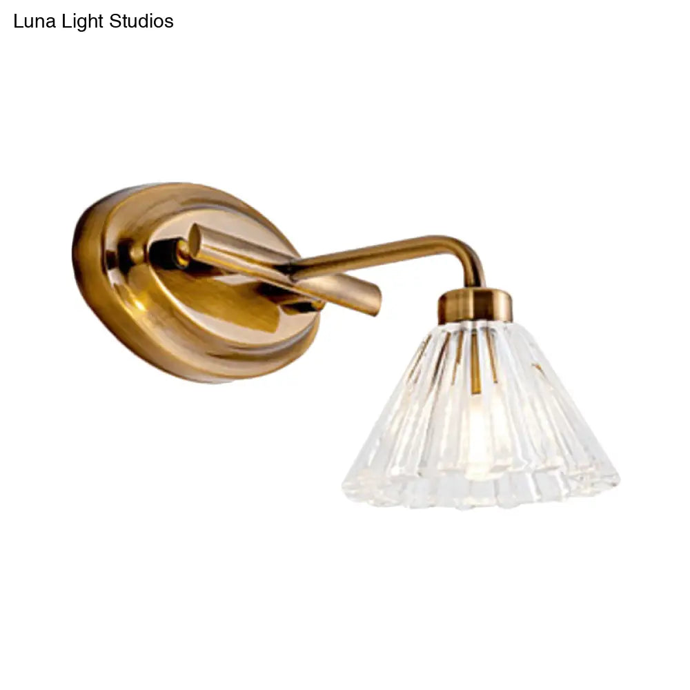 Glass Wall Lamp Cone with Brass Finish – Modern Design with LED Lighting for Bathroom and Toilet | Sansoti